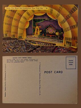 10/$25 Vintage Radio City Music Hall Auditorium New York City Linen Postcard